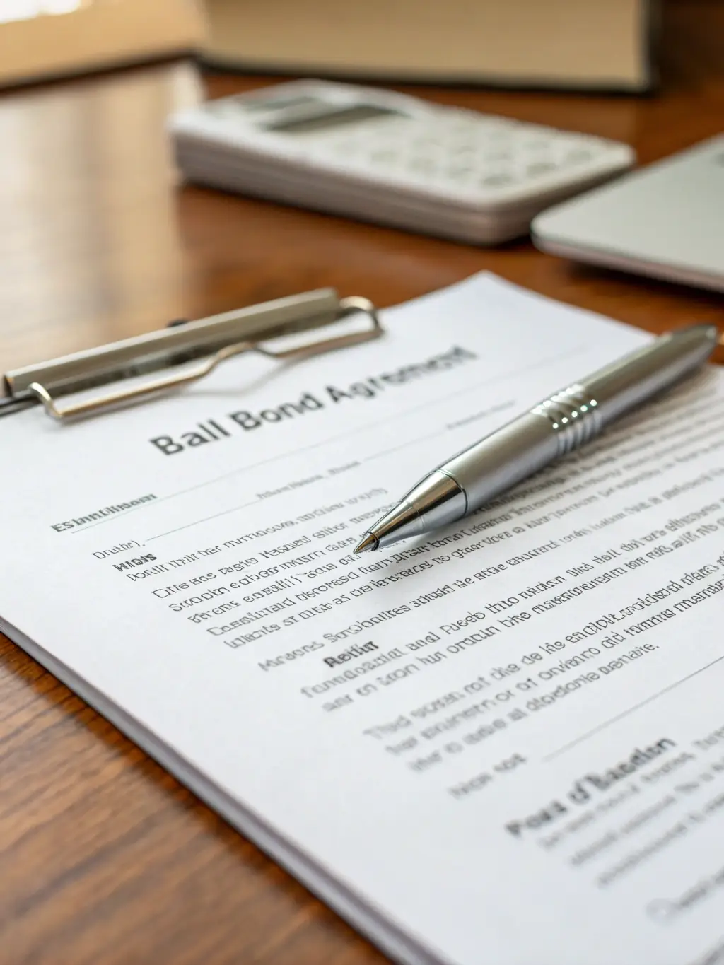 A close-up of a bail bond agreement being signed, with a pen in hand and the FastFloridaBonds logo subtly visible.