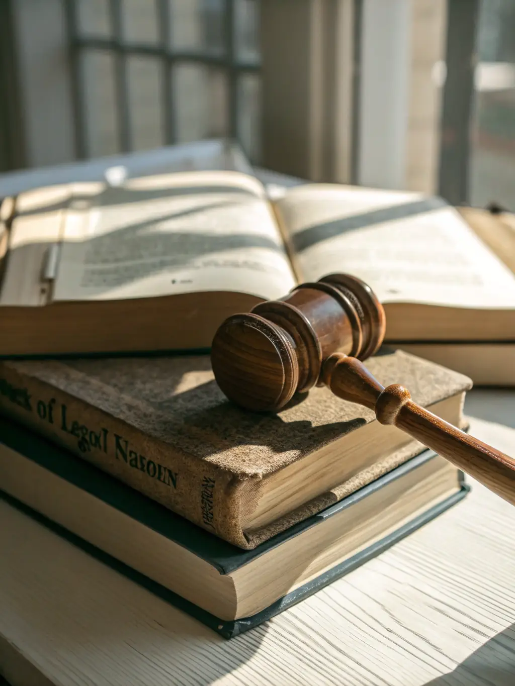A gavel resting on a stack of law books in a federal courtroom, emphasizing the seriousness and complexity of the federal legal system.